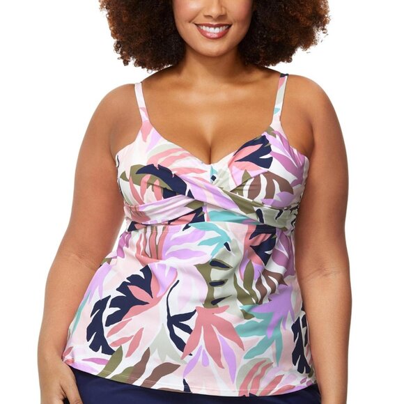 Raisins Womens Trendy Plus Size Aries Tankini Swim Top P840640 Pink Multi 16W - Picture 5 of 6